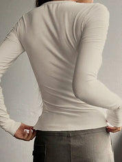 Solid Color Breasted V Neck Slim Long Sleeve Knit
