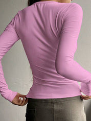 Solid Color Breasted V Neck Slim Long Sleeve Knit