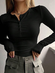 Solid Color Breasted V Neck Slim Long Sleeve Knit