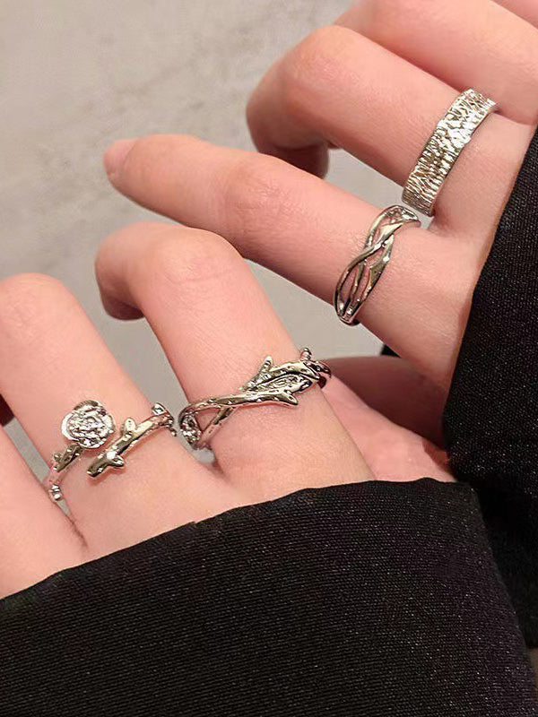 4pcs Thorn Rose Vine Cuff Ring Set