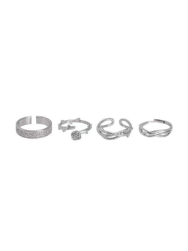 4pcs Thorn Rose Vine Cuff Ring Set