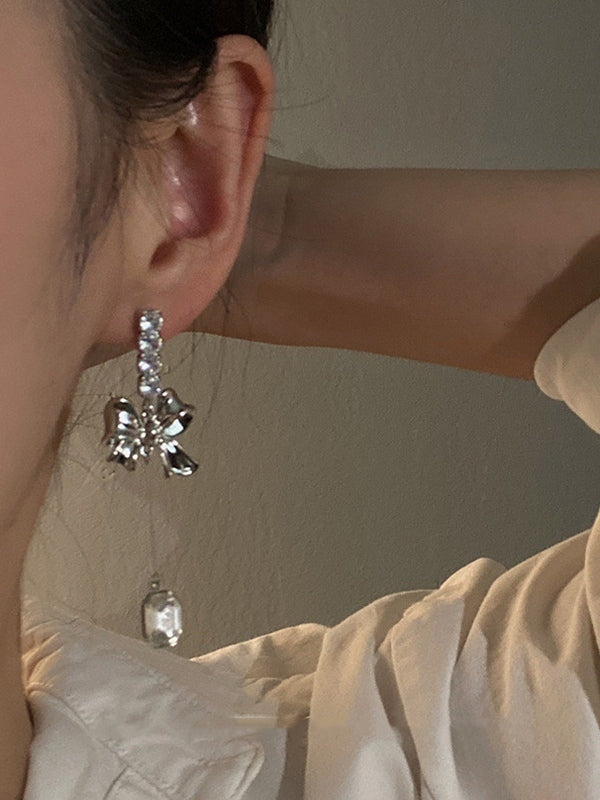 Bow Zircon Pendant Drop Earring