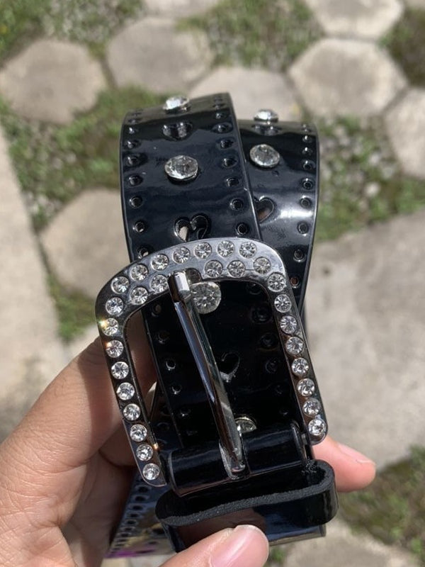 Y2K Heart Cutout Shiny Rhinestone Buckle Belt