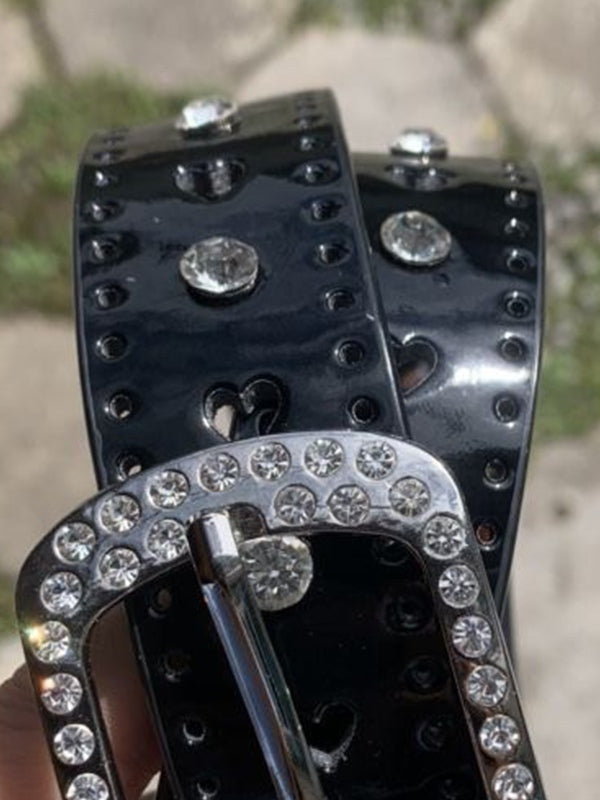 Y2K Heart Cutout Shiny Rhinestone Buckle Belt