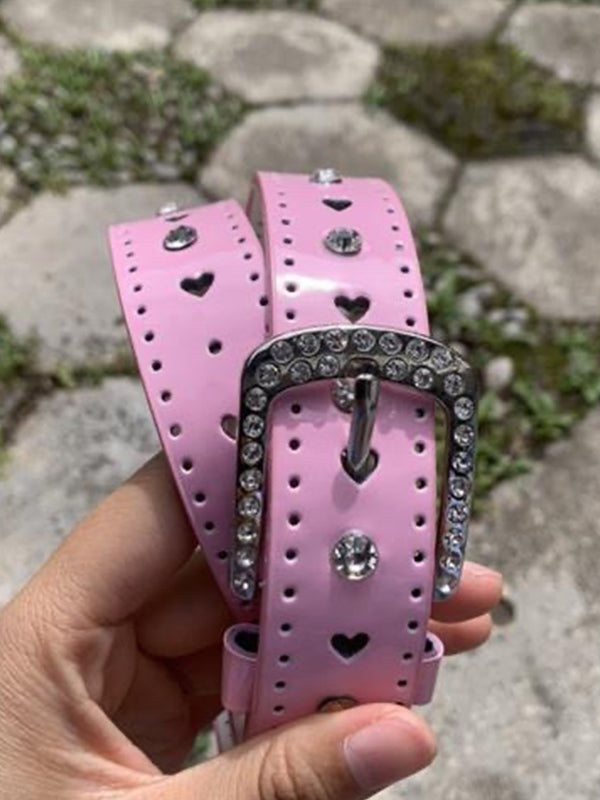 Y2K Heart Cutout Shiny Rhinestone Buckle Belt