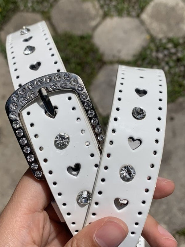 Y2K Heart Cutout Shiny Rhinestone Buckle Belt