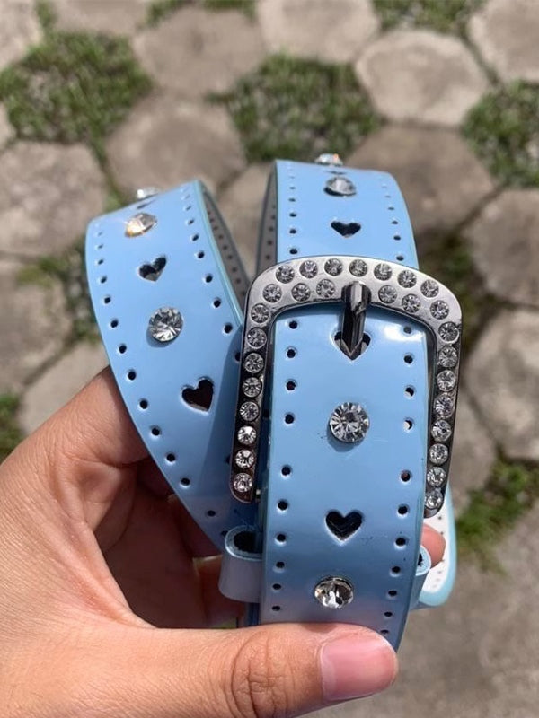 Y2K Heart Cutout Shiny Rhinestone Buckle Belt
