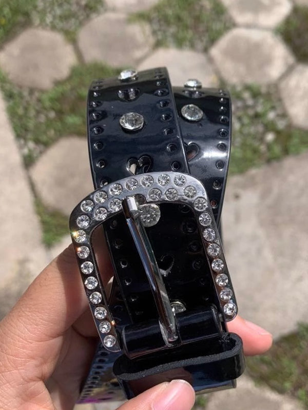 Y2K Heart Cutout Shiny Rhinestone Buckle Belt