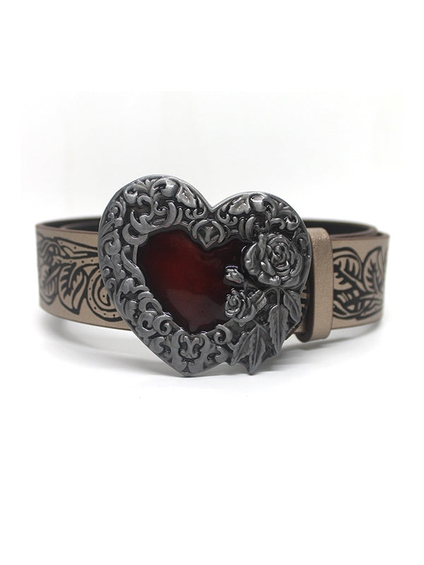 Gothic Embossed Engraved Heart Buckle Belt