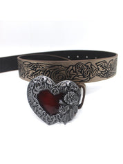 Gothic Embossed Engraved Heart Buckle Belt