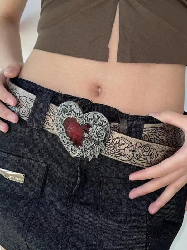 Gothic Embossed Engraved Heart Buckle Belt