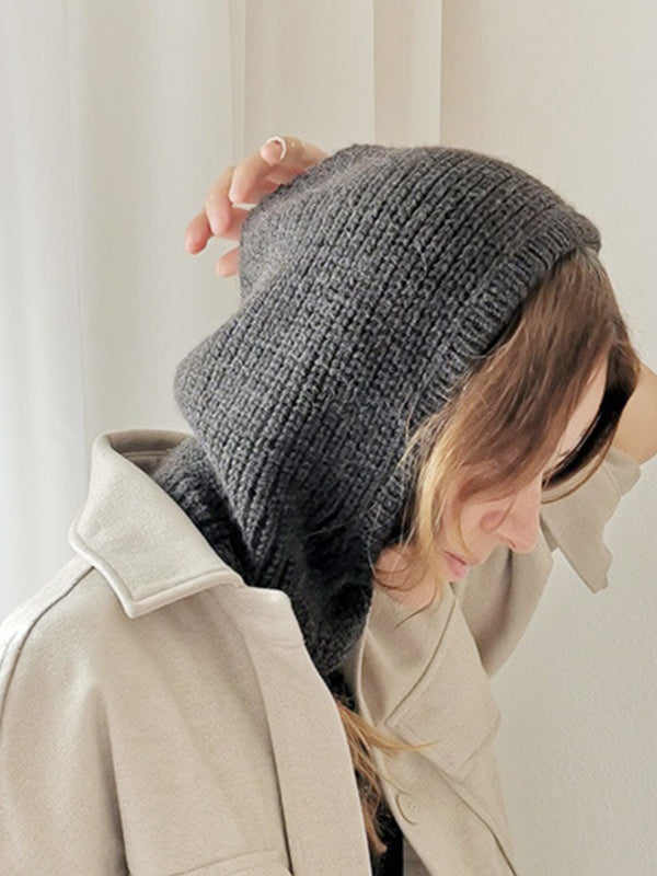 Solid Integrated Ear Protection Pullover Knitted Hat