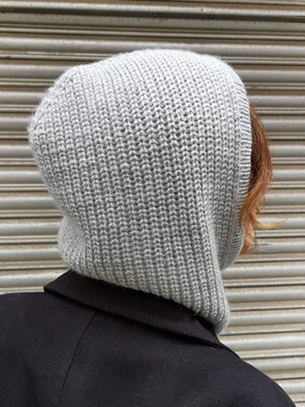 Solid Integrated Ear Protection Pullover Knitted Hat