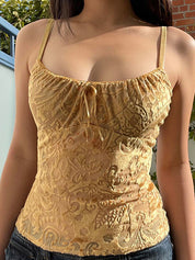 Velvet Floral Jacquard Bow Decor Cami Top