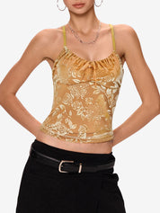 Velvet Floral Jacquard Bow Decor Cami Top