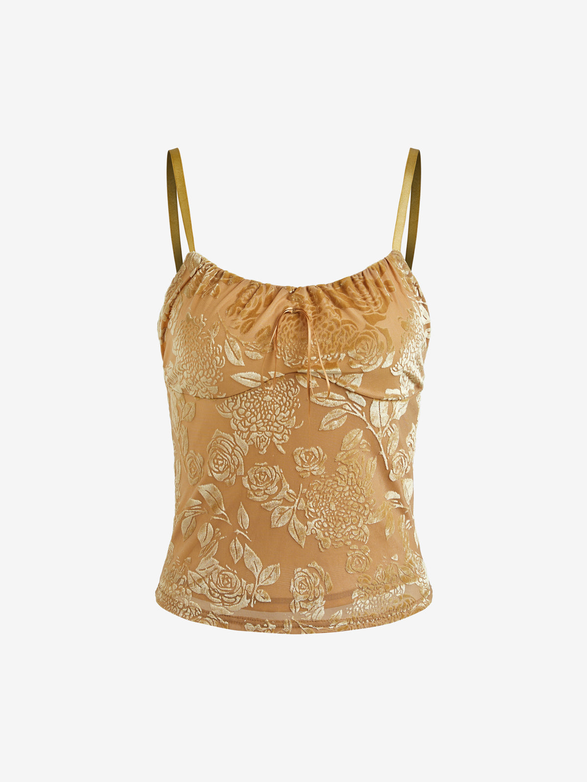 Velvet Floral Jacquard Bow Decor Cami Top