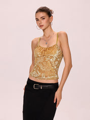 Velvet Floral Jacquard Bow Decor Cami Top