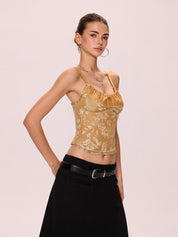 Velvet Floral Jacquard Bow Decor Cami Top