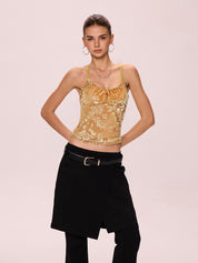 Velvet Floral Jacquard Bow Decor Cami Top