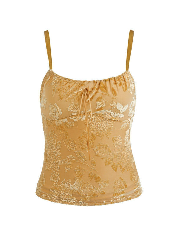 Velvet Floral Jacquard Bow Decor Cami Top
