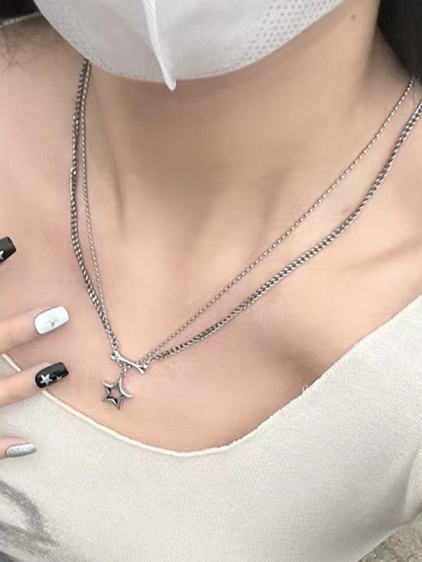 Double Layered Cutout Star Bone Charm Necklace