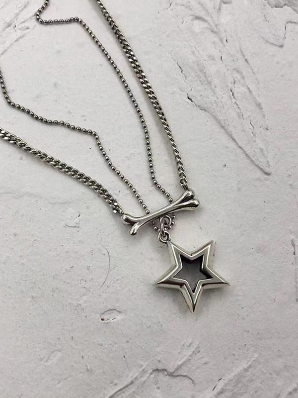 Double Layered Cutout Star Bone Charm Necklace