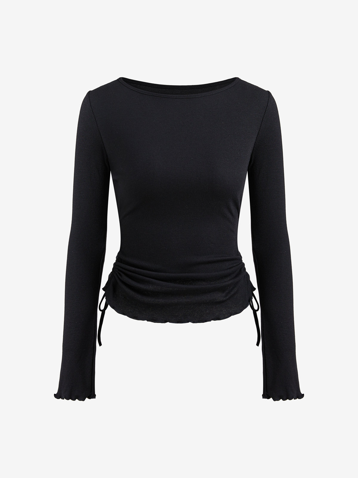 Solid Drawstring Lace Up Long Sleeve Knit