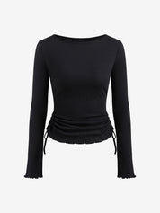 Solid Drawstring Lace Up Long Sleeve Knit