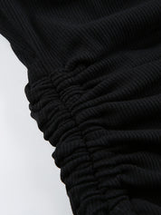 Solid Drawstring Lace Up Long Sleeve Knit