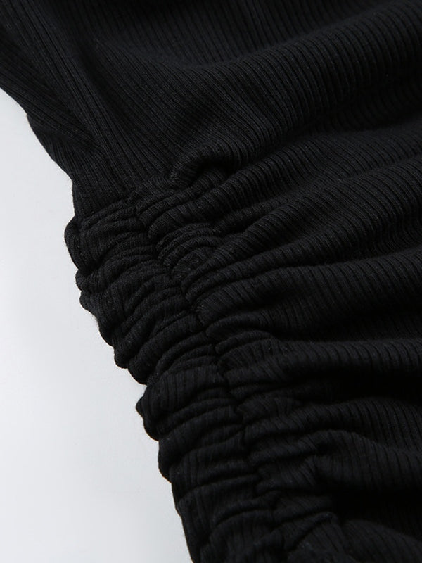 Solid Drawstring Lace Up Long Sleeve Knit