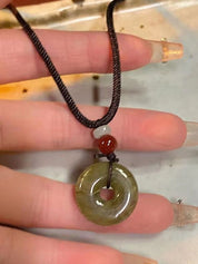 Hollow Out Jade Pendant Braided Rope Necklace