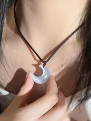 Moon Pendant Braided Rope Necklace