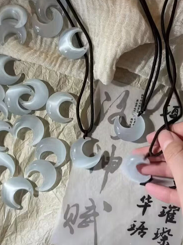 Moon Pendant Braided Rope Necklace