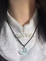 Moon Pendant Braided Rope Necklace