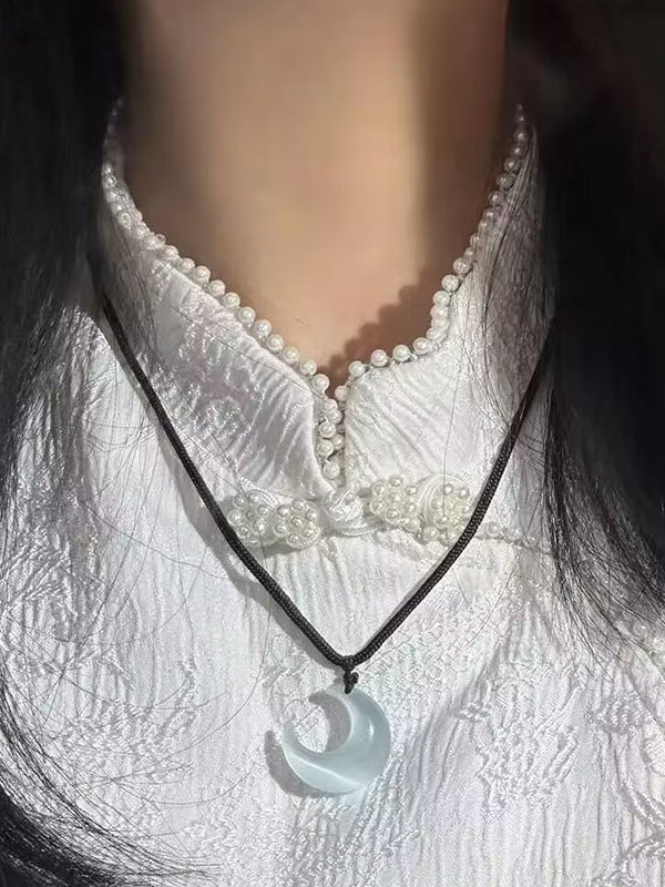 Moon Pendant Braided Rope Necklace