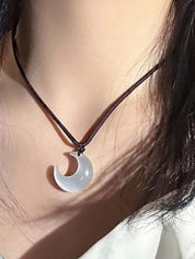 Moon Pendant Braided Rope Necklace