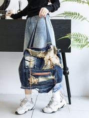 Vintage Distressed Raw Flap Zip Up Detail Shoulder Bag