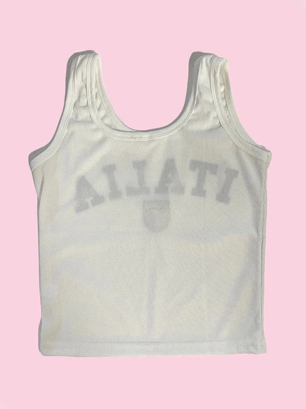 Letter Print Embroidery U Neck Tank Top