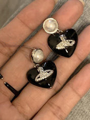 Black Heart With Diamond Earring