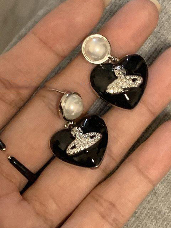 Black Heart With Diamond Earring