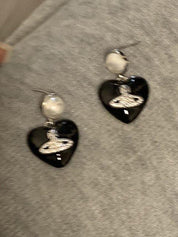Black Heart With Diamond Earring