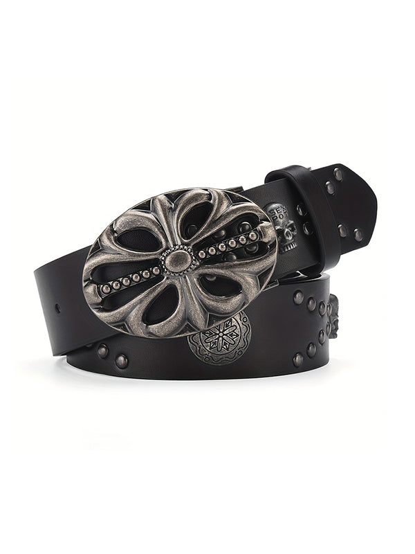 Punk Rivet Distressed Cutout Buckle Belt