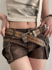 Vintage Brown Tribal Print Buckle Belt