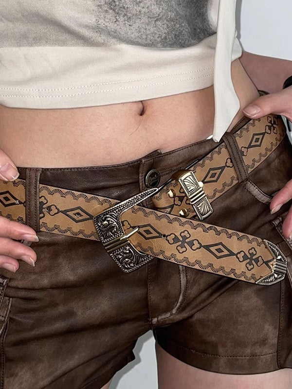 Vintage Brown Tribal Print Buckle Belt