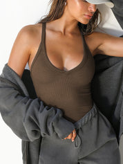 Solid V Neck Slim Knit Cami Top