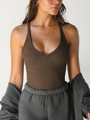 Solid V Neck Slim Knit Cami Top