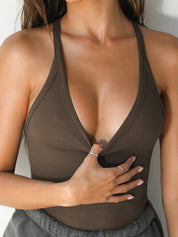 Solid V Neck Slim Knit Cami Top