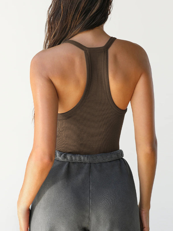 Solid V Neck Slim Knit Cami Top