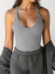 Solid V Neck Slim Knit Cami Top