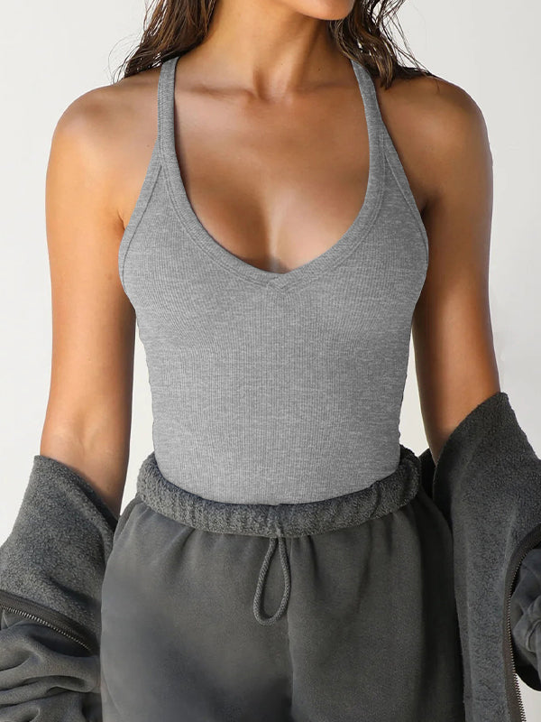 Solid V Neck Slim Knit Cami Top